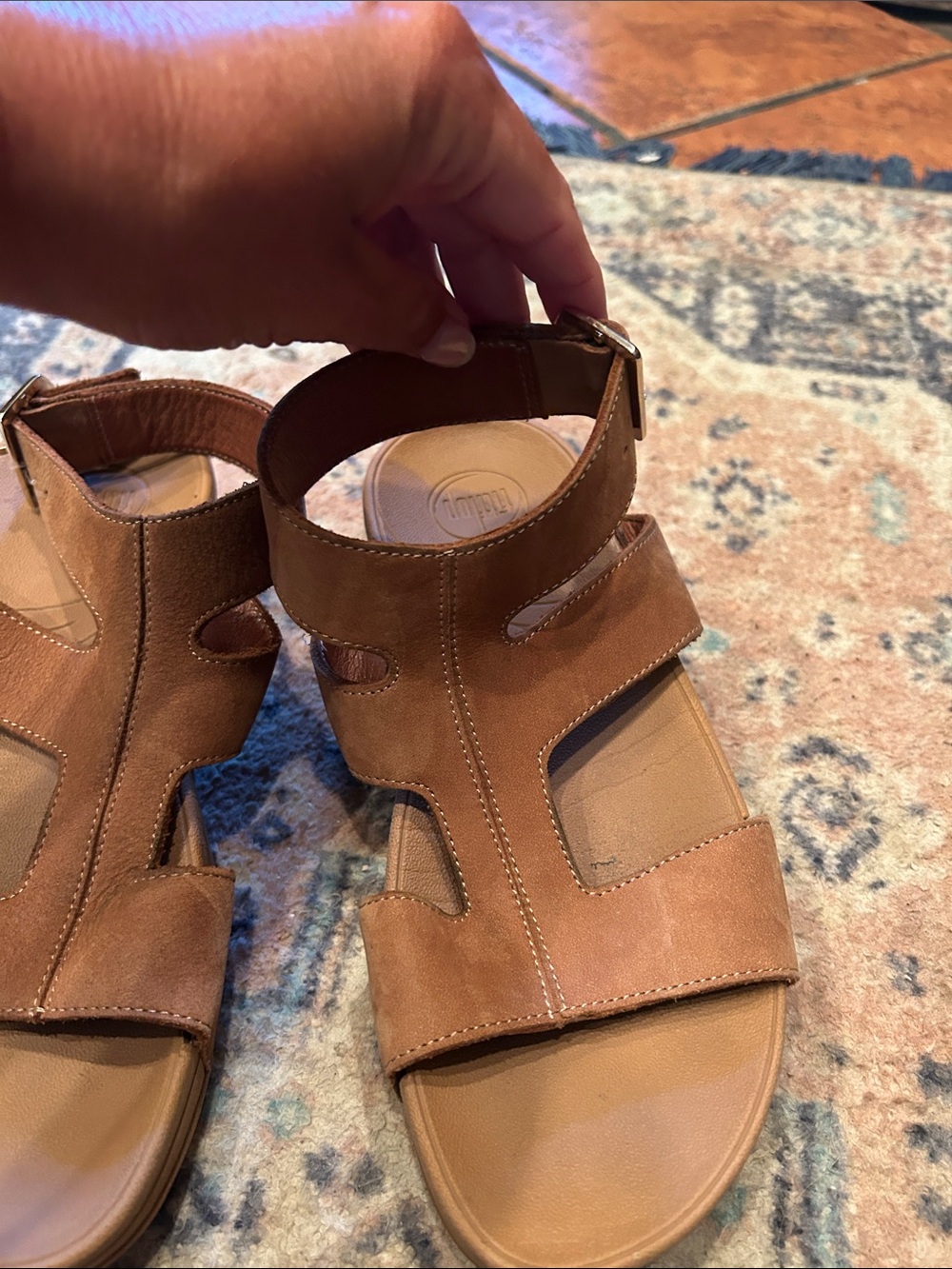 FitFlop Brown Nubuck Cutout Strappy Sandal with Buckle - Picture 10 of 15